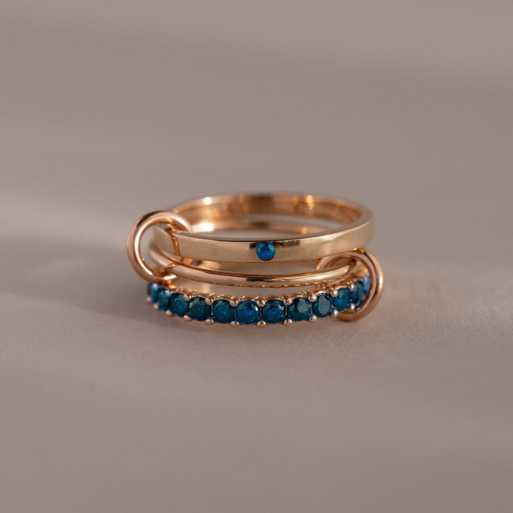 Triple Linked Blue Zircon Ring Set Silver 18K Gold Plated