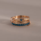 Triple Linked Blue Zircon Ring Set Silver 18K Gold Plated