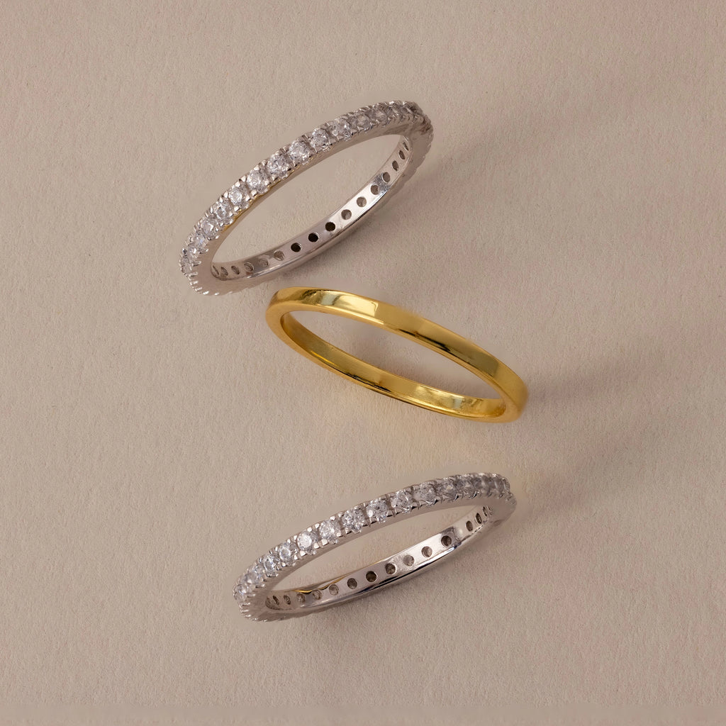 Mixed Metal Eternity Ring Set Silver 18K Gold Plated