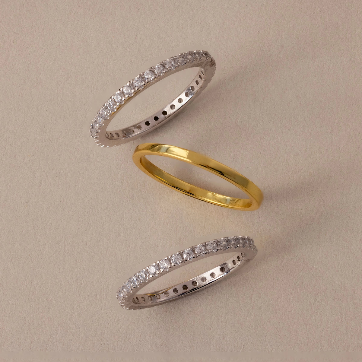 Mixed Metal Eternity Ring Set Silver 18K Gold Plated