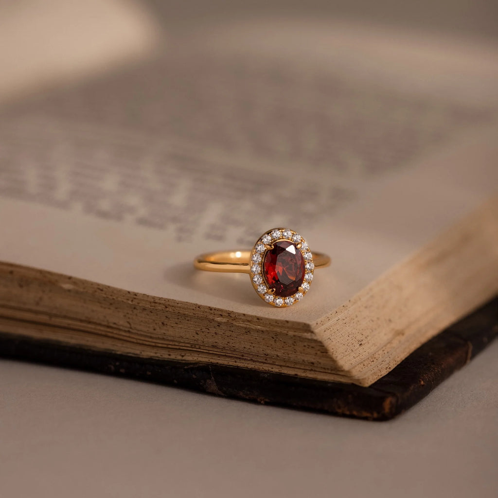Diamond Garnet Pave Ring Silver 18K Gold Plated
