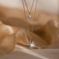 Diamond Starburst Duo Necklace Silver 18K Gold Plated