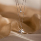 Diamond Starburst Duo Necklace Silver 18K Gold Plated