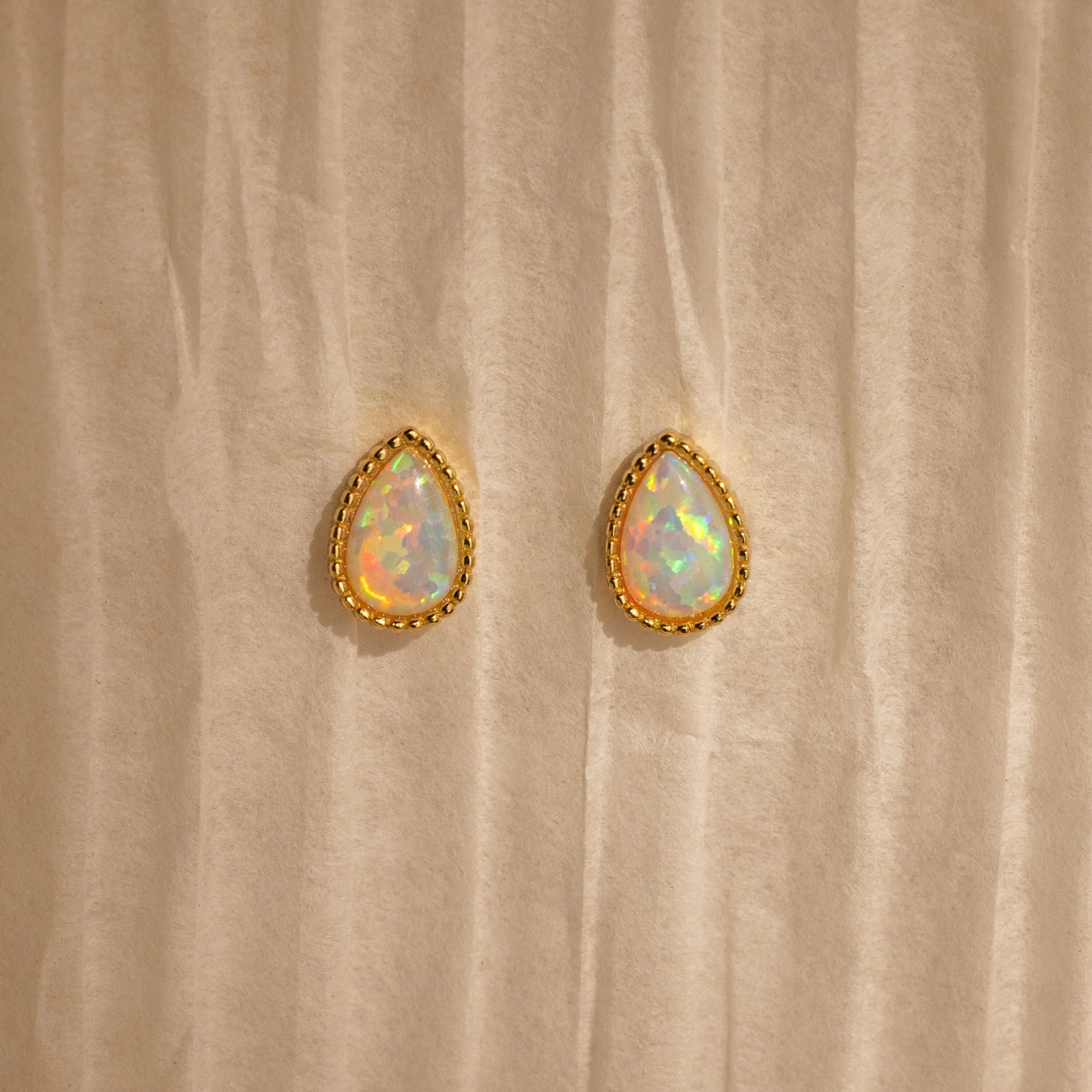Opal Teardrop Studs Silver 18K Gold Plated