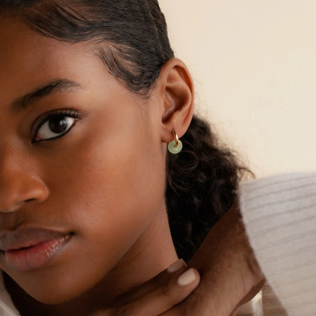 Dainty Jade Duo Hoops Silver 18K Gold Plated