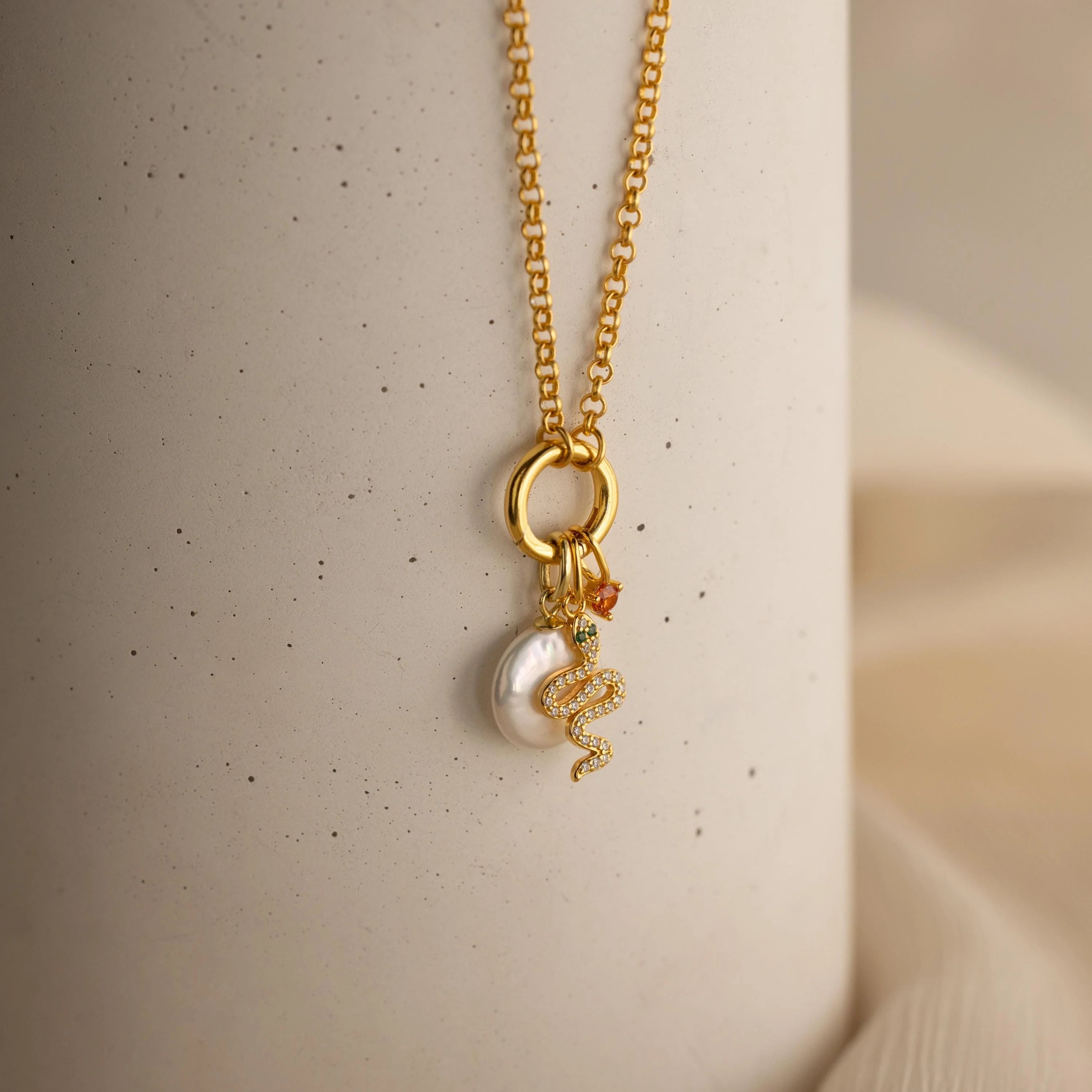 Diamond Snake Charm Silver 18K Gold Plated