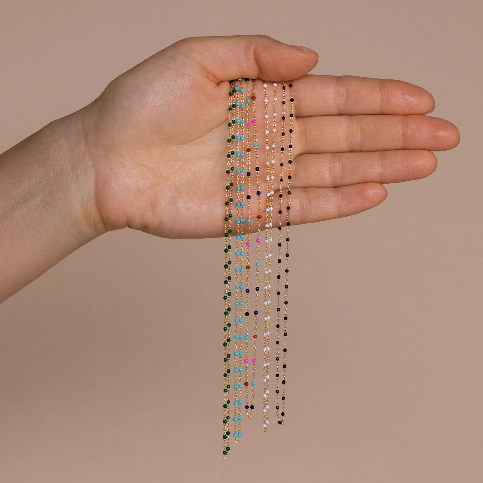 Beaded Station Necklaces Silver 18K Gold Plated