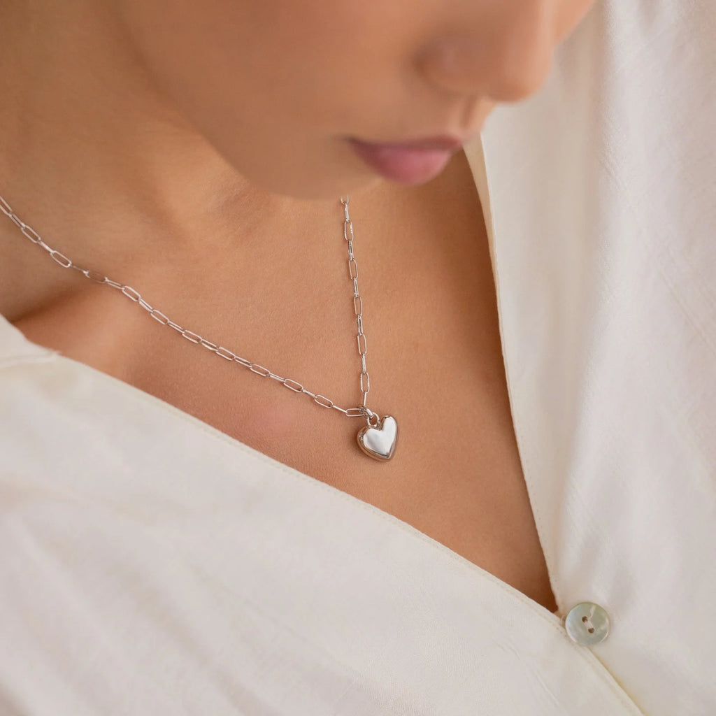 Taylor Heart Paperclip Necklace Silver 18K Gold Plated