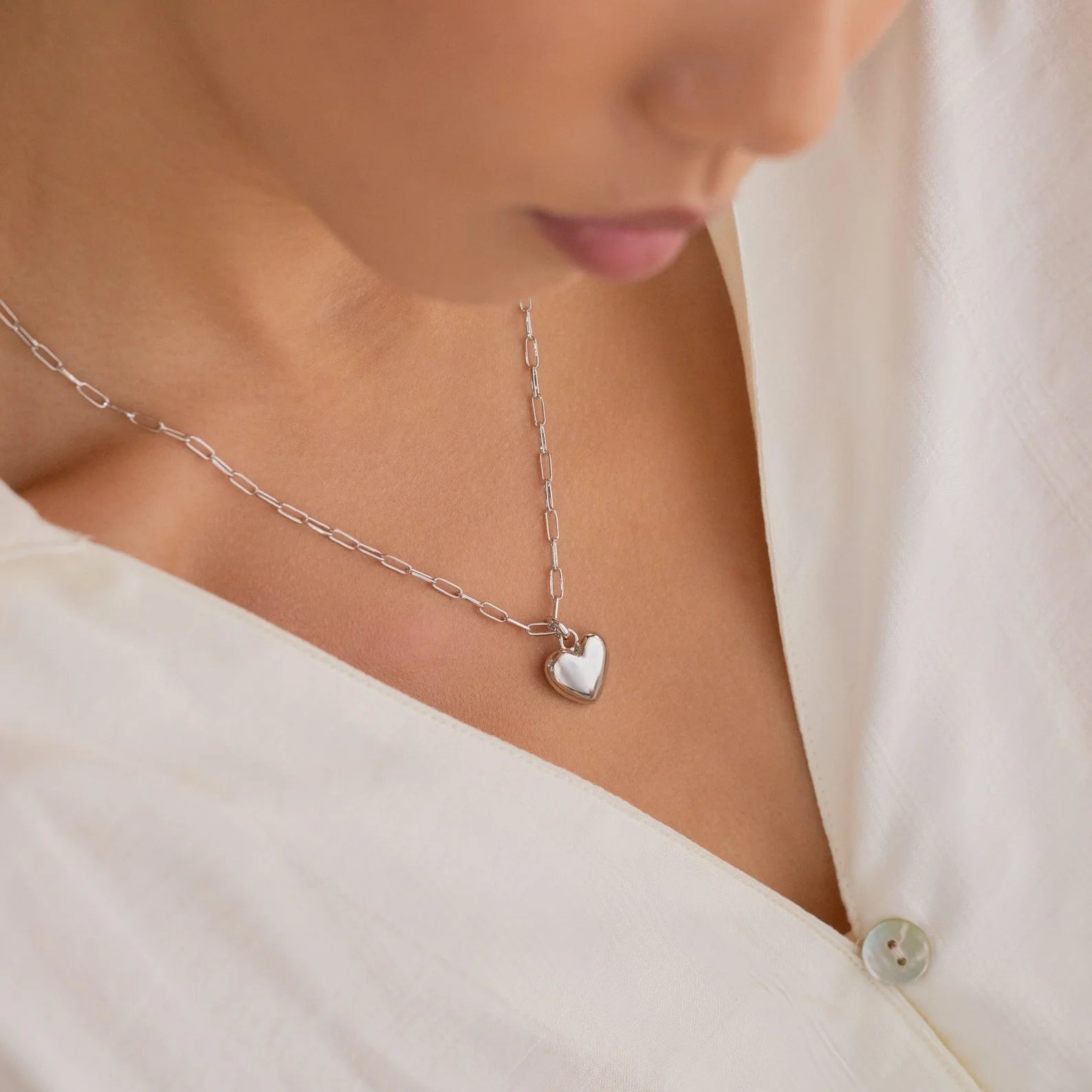 Taylor Heart Paperclip Necklace Silver 18K Gold Plated