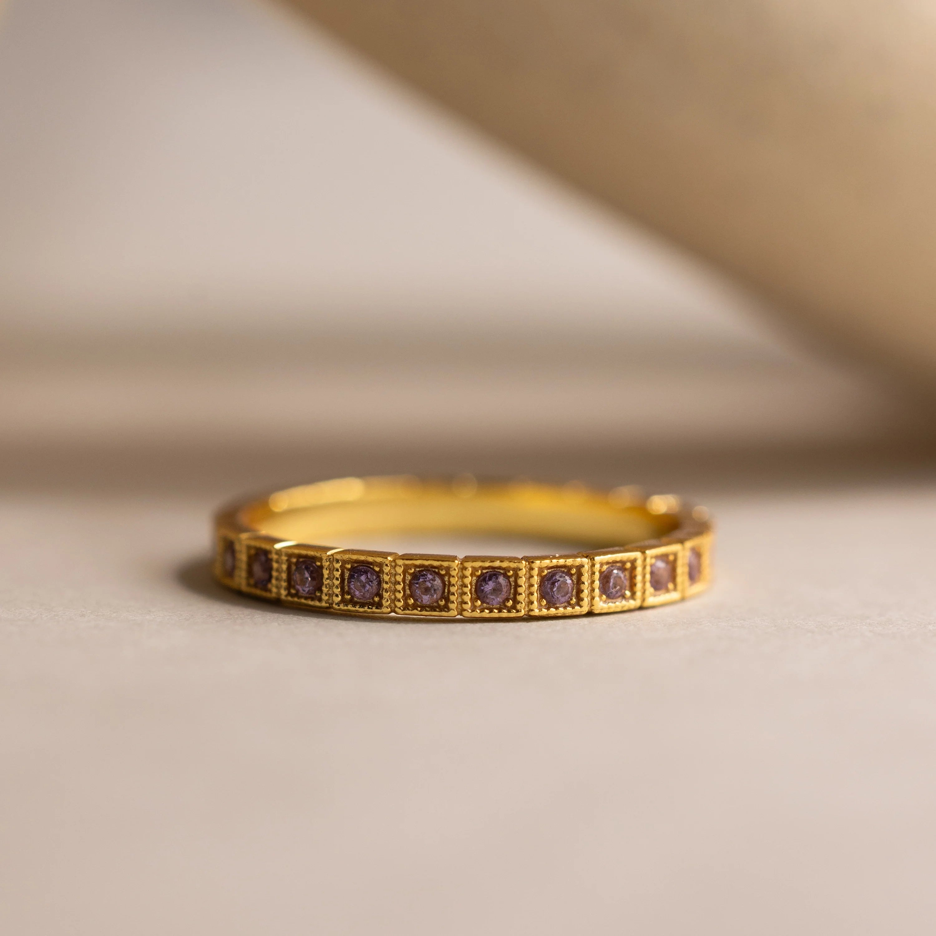 Art Deco Birthstone Eternity Ring Silver 18K Gold Plated