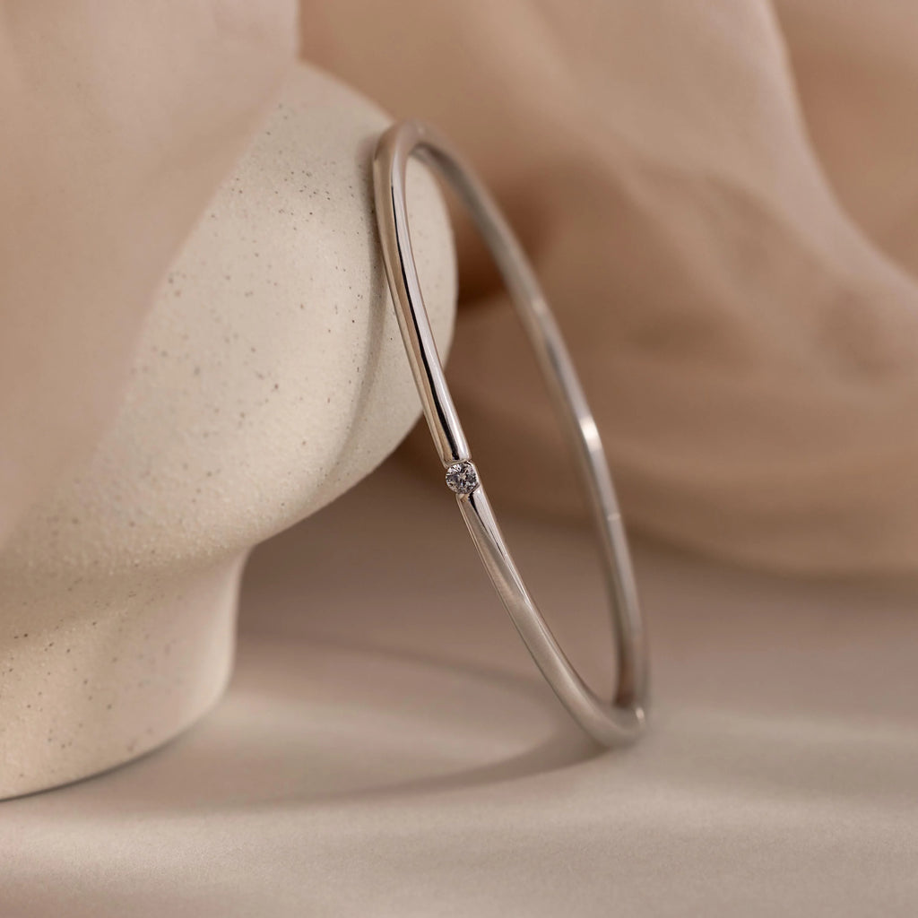Skinny Diamond Bangle Silver 18K Gold Plated
