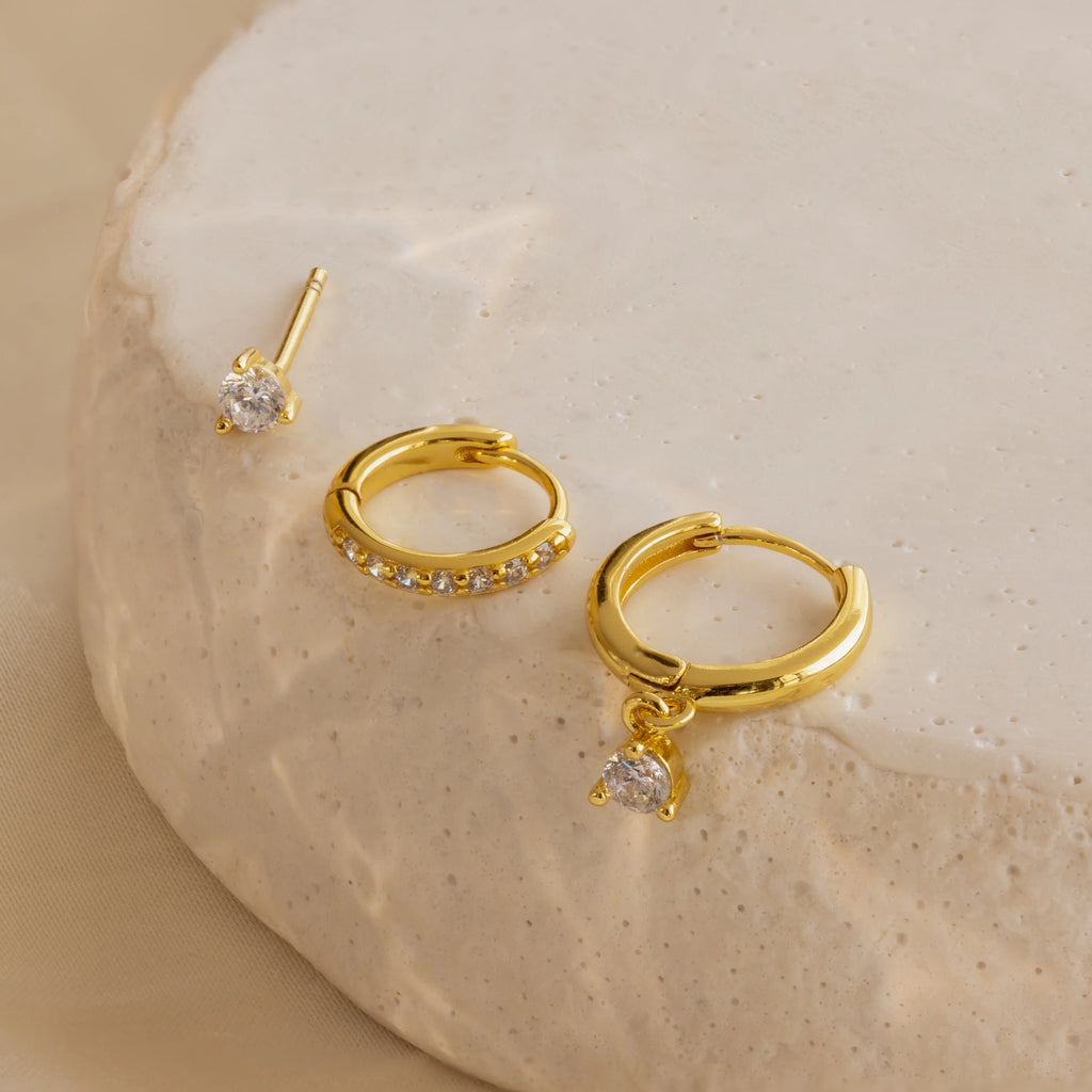 Classic Diamond Earrings Set Silver 18K Gold Plated