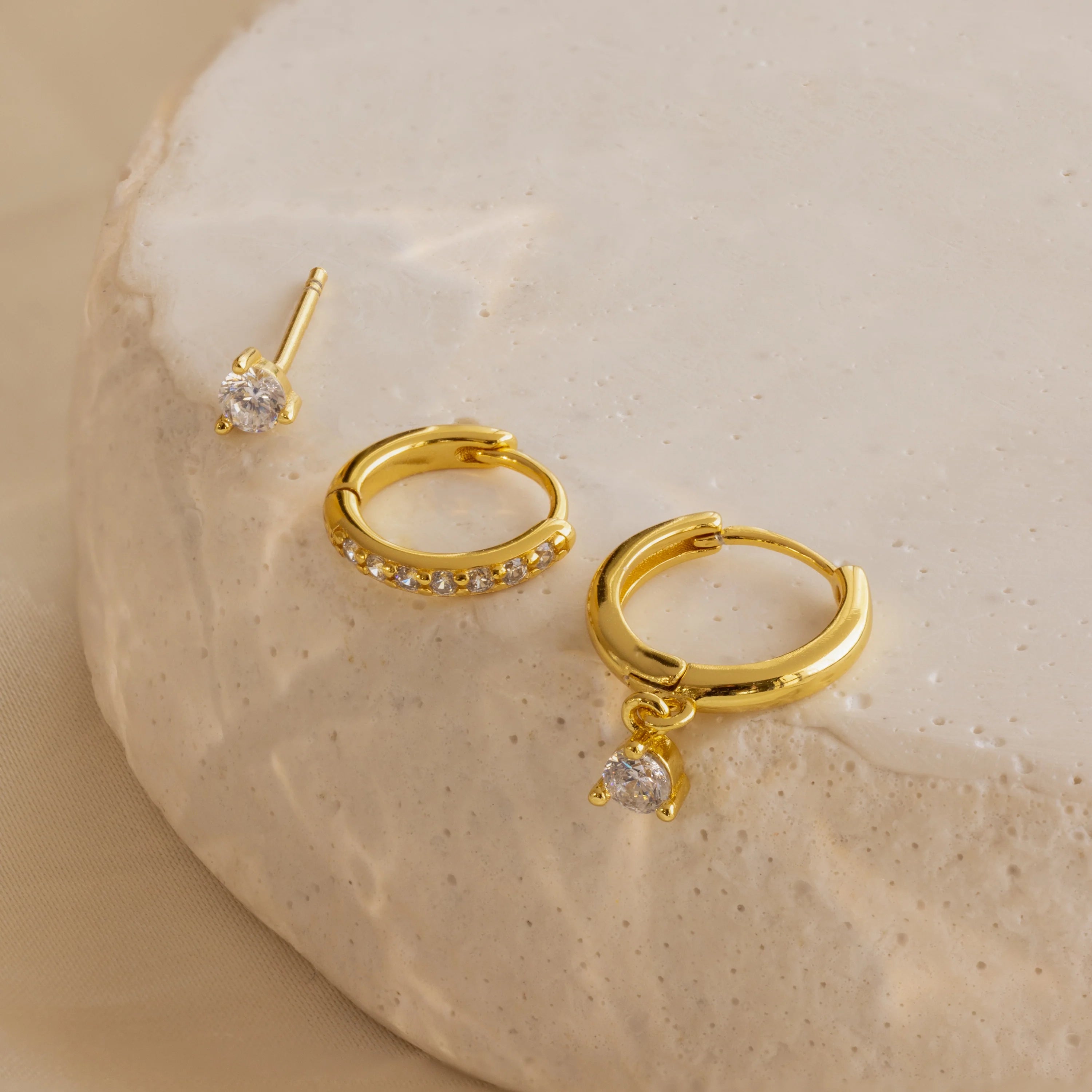 Classic Diamond Earrings Set Silver 18K Gold Plated