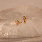 Diamond Cross Huggies Silver 18K Gold Plated
