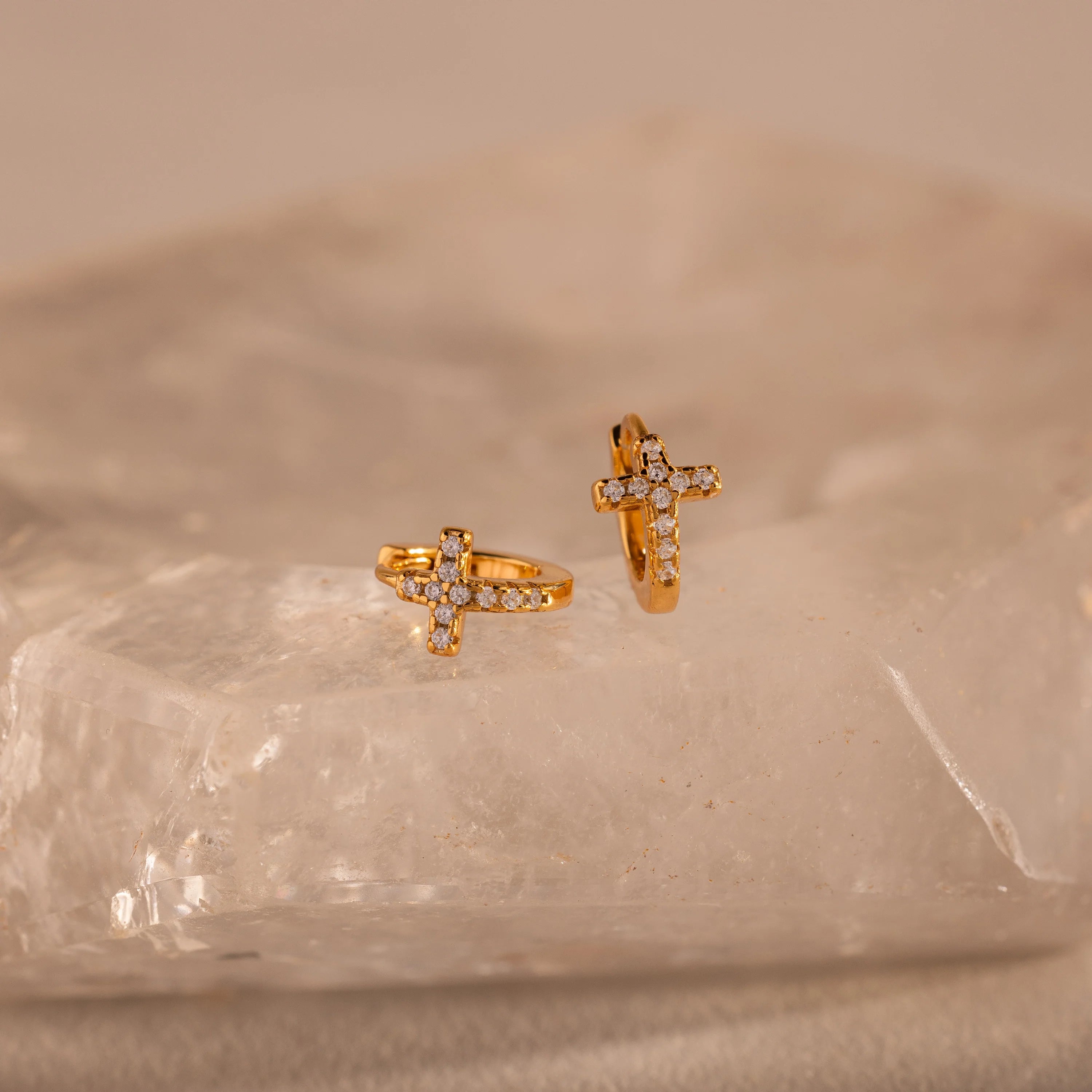 Diamond Cross Huggies Silver 18K Gold Plated
