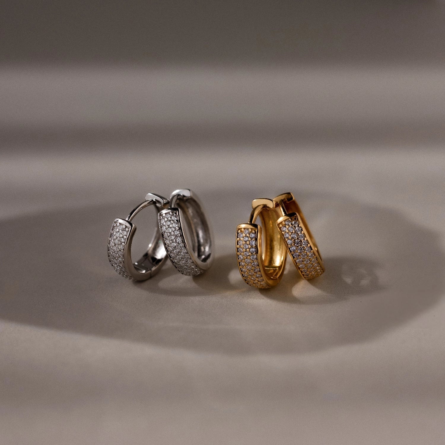 Pave Diamond Huggies Silver 18K Gold Plated