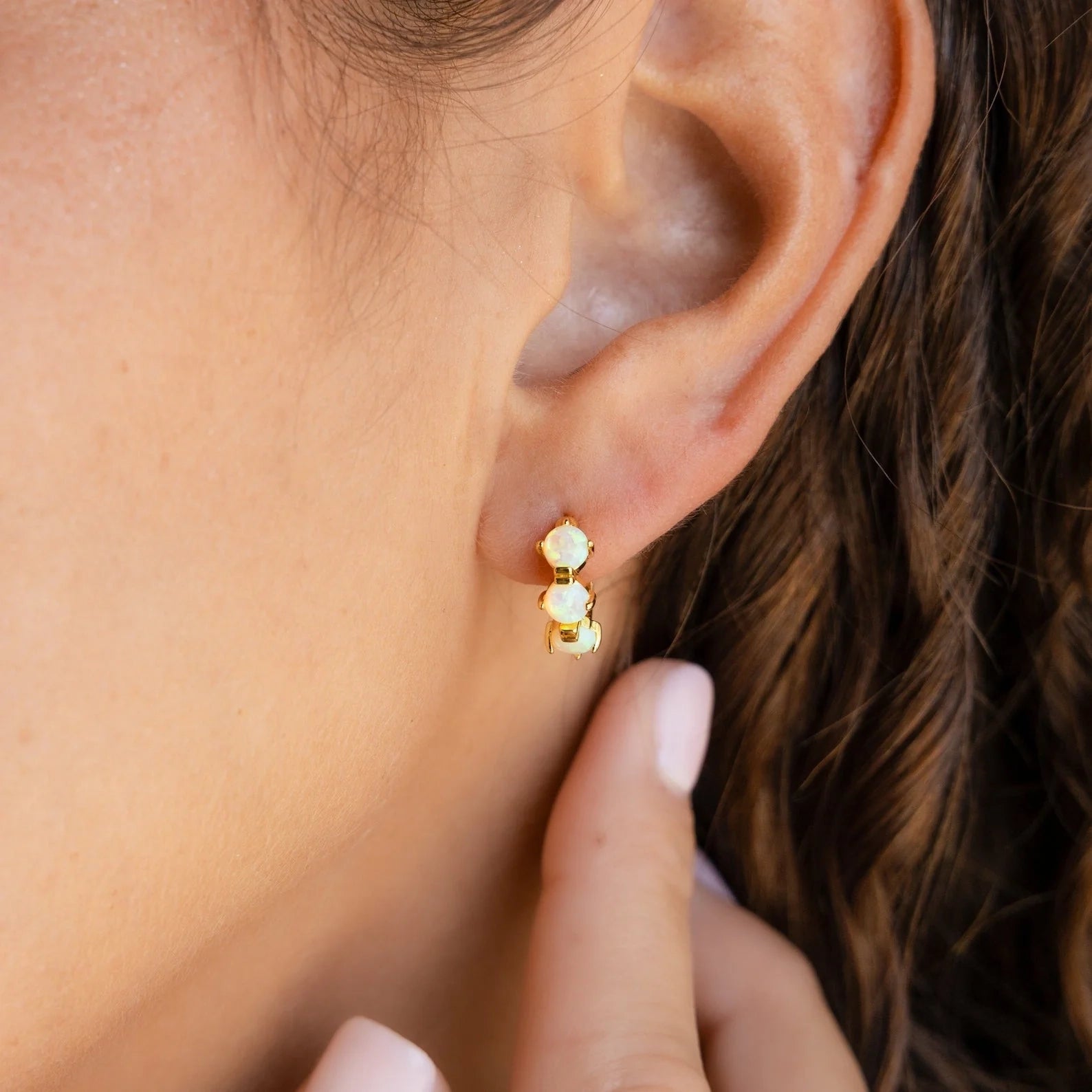Triple Opal Huggies Silver 18K Gold Plated