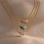 Marquise Birthstone Pearl Necklace Silver 18K Gold Plated