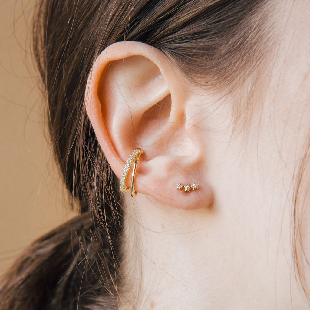 Stella Triple Star Studs Silver 18K Gold Plated