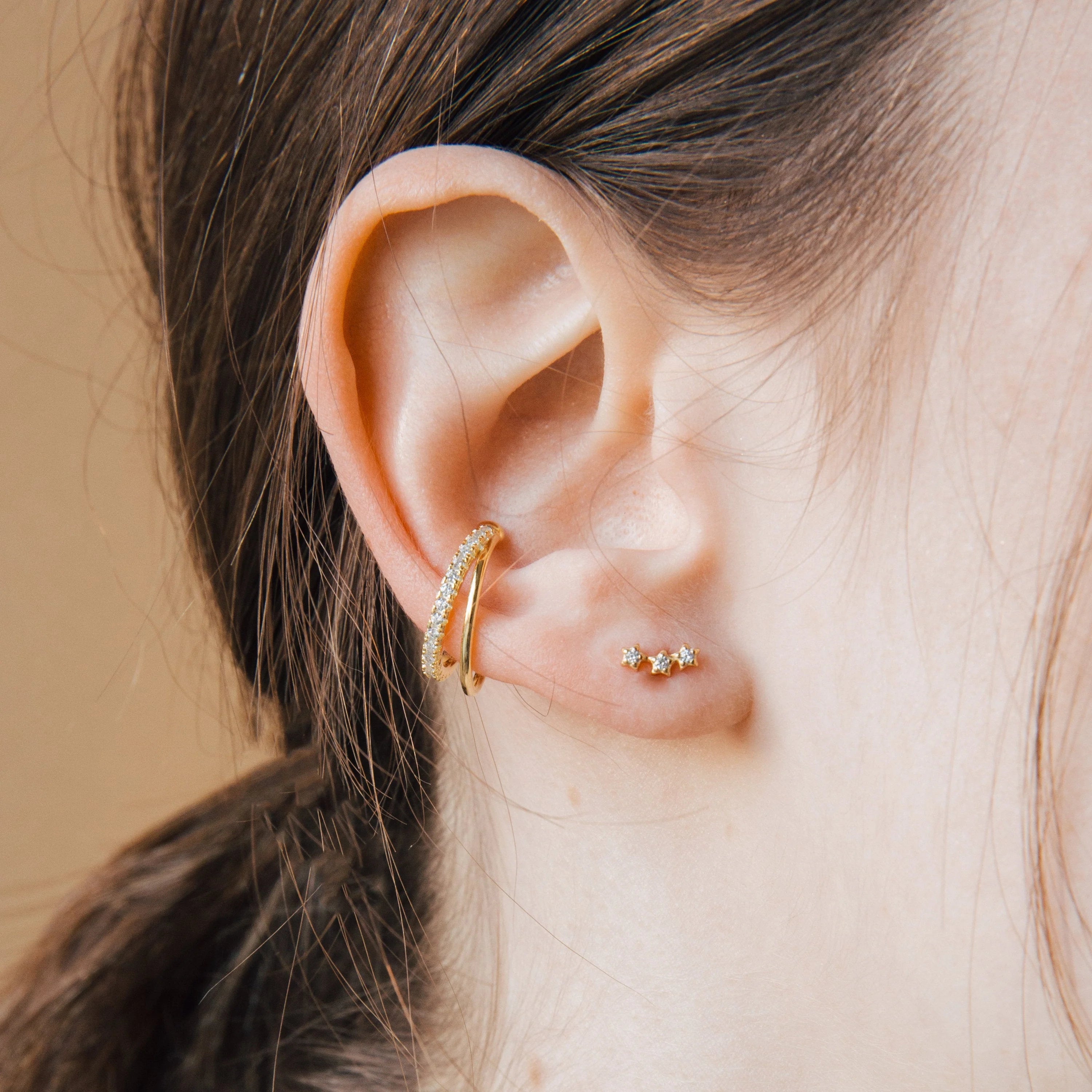 Stella Triple Star Studs Silver 18K Gold Plated