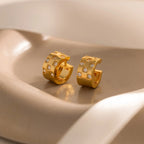 Pave Checkered Huggies Silver 18K Gold Plated