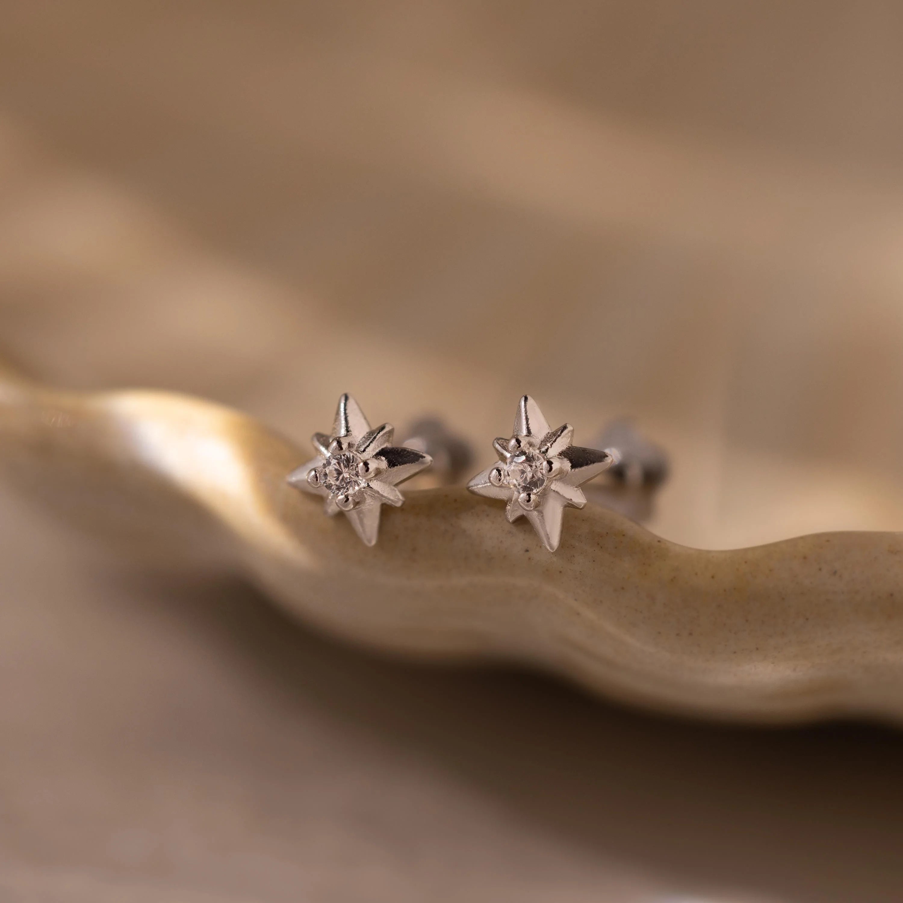 Diamond Starlight Flatback Studs Silver 18K Gold Plated