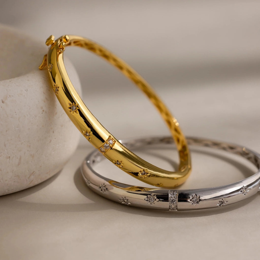 North Star Bangle Bracelet Silver 18K Gold Plated