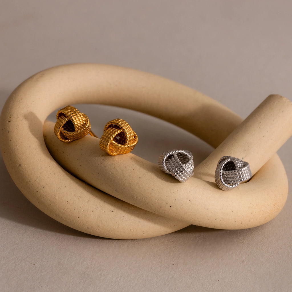 Rope Knot Studs Silver 18K Gold Plated