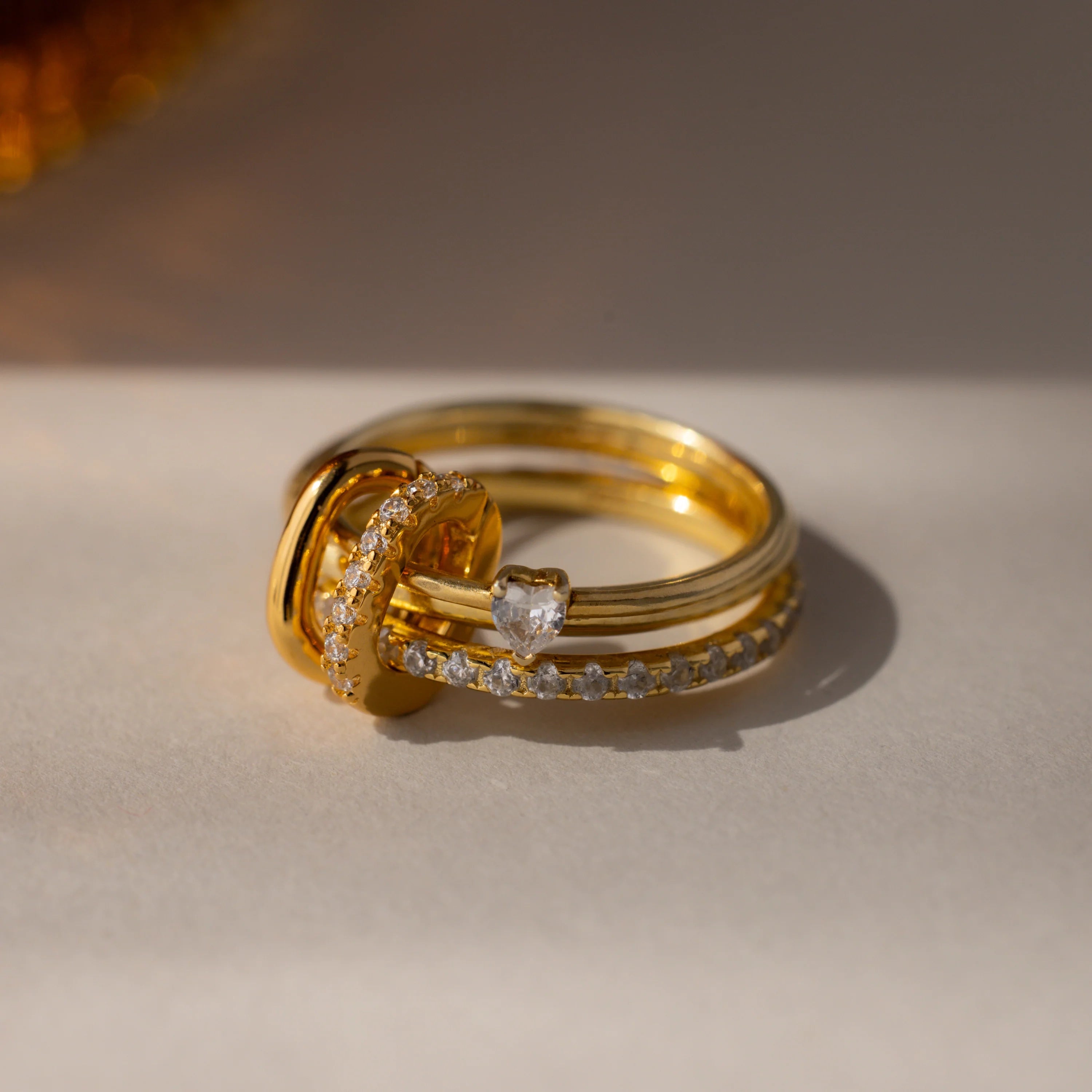Diamond Multipurpose Pave Ring Lock Set Silver 18K Gold Plated