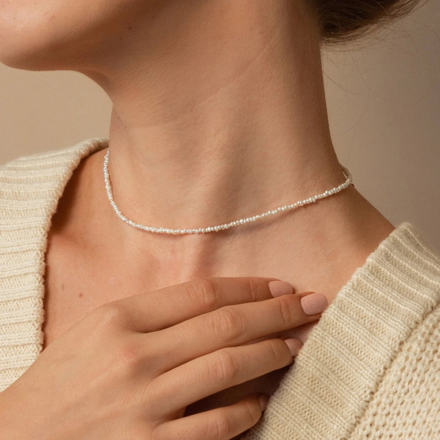 Brinley Pearl Choker Necklace Silver 18K Gold Plated