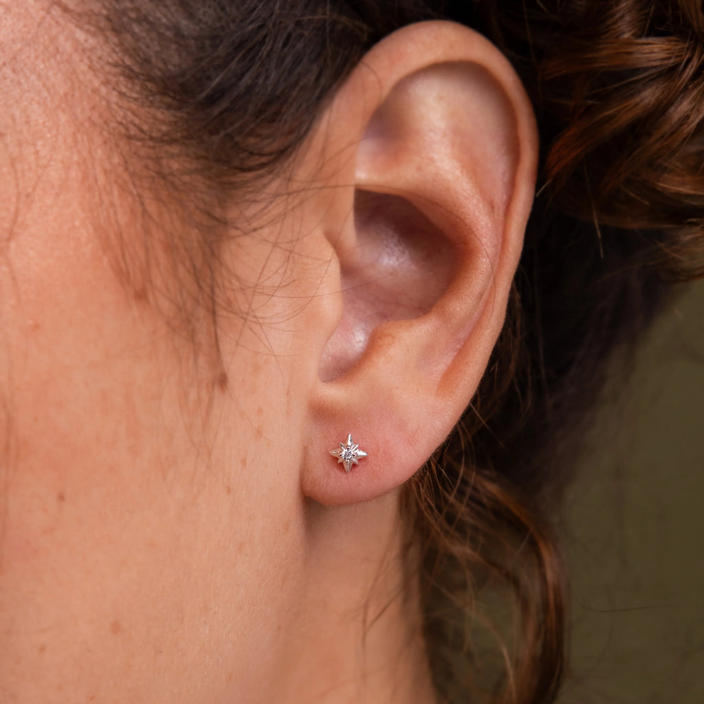 Diamond Starlight Flatback Studs Silver 18K Gold Plated