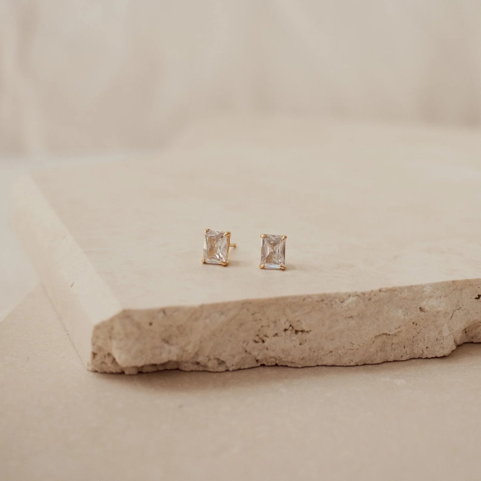 Emerald Diamond Stud Earrings Silver 18K Gold Plated