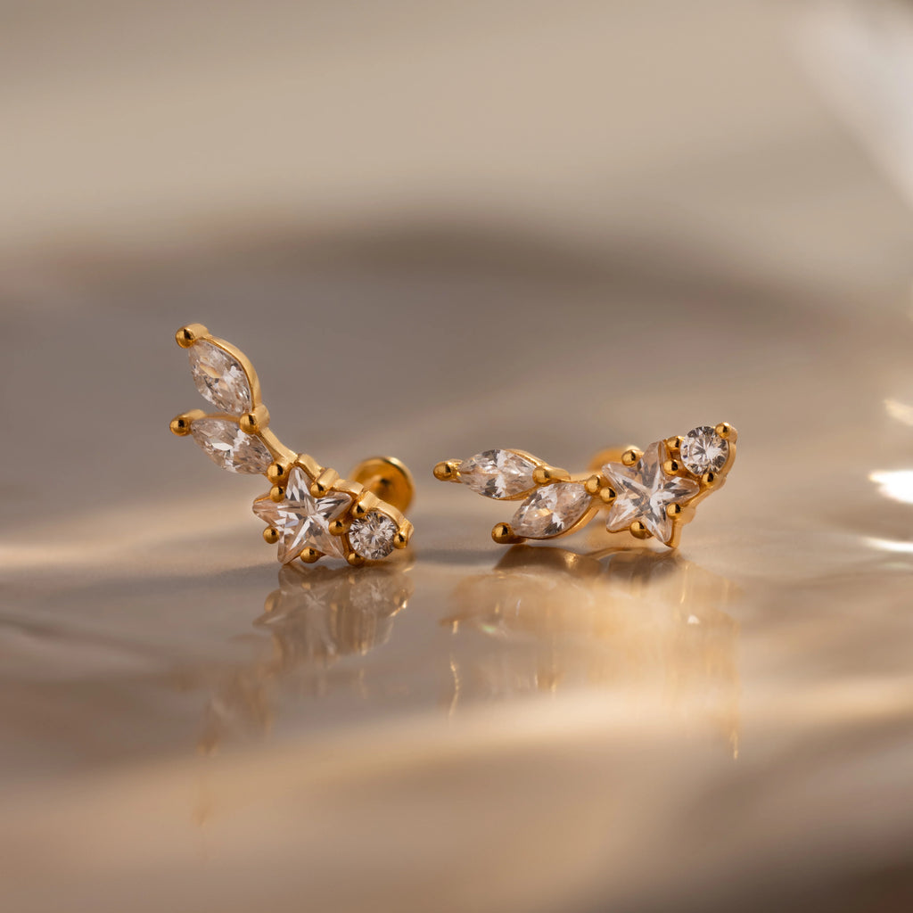 Diamond Starfall Flatback Climbers Silver 18K Gold Plated