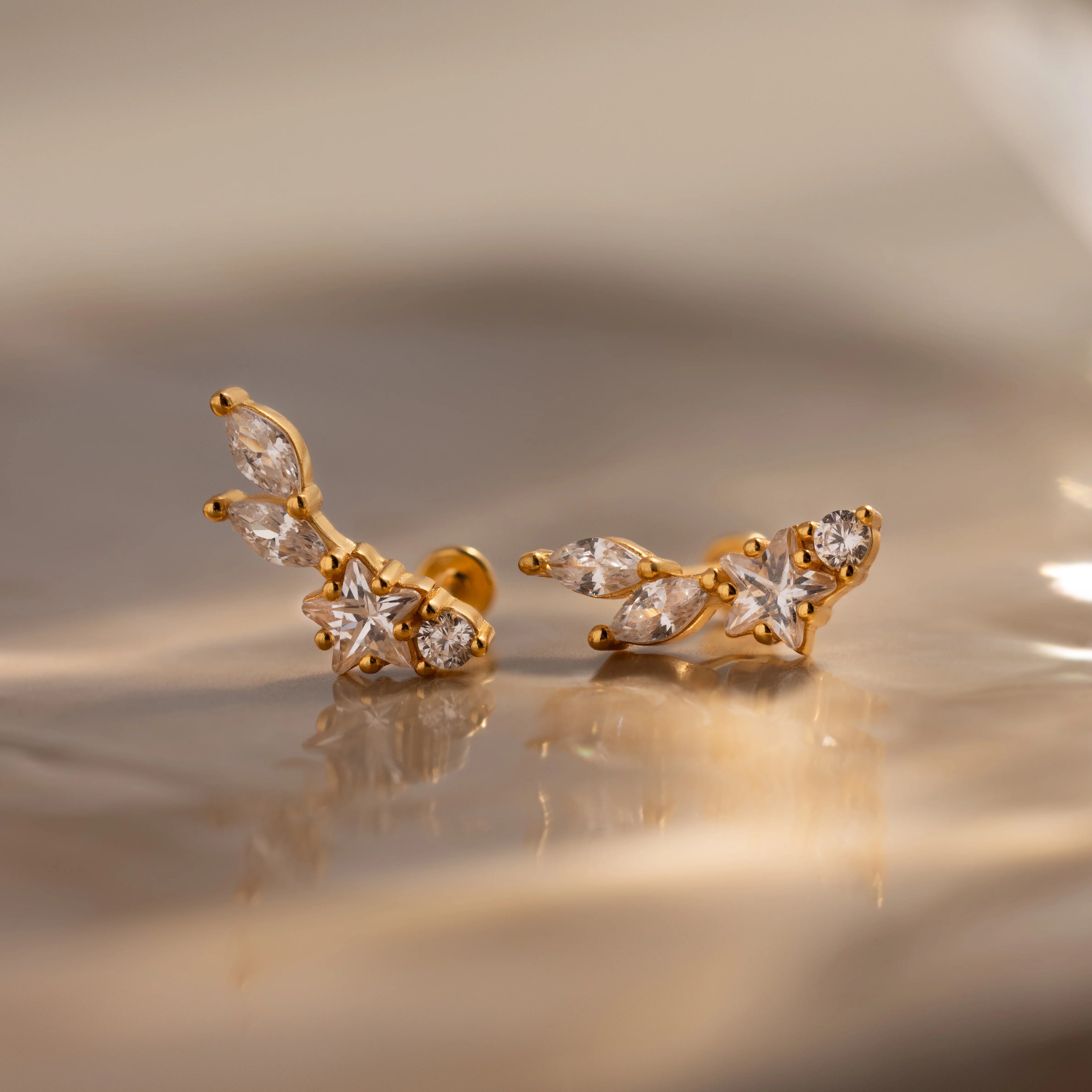Diamond Starfall Flatback Climbers Silver 18K Gold Plated