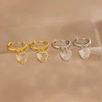 Diamond Heart Drop Huggies Silver 18K Gold Plated