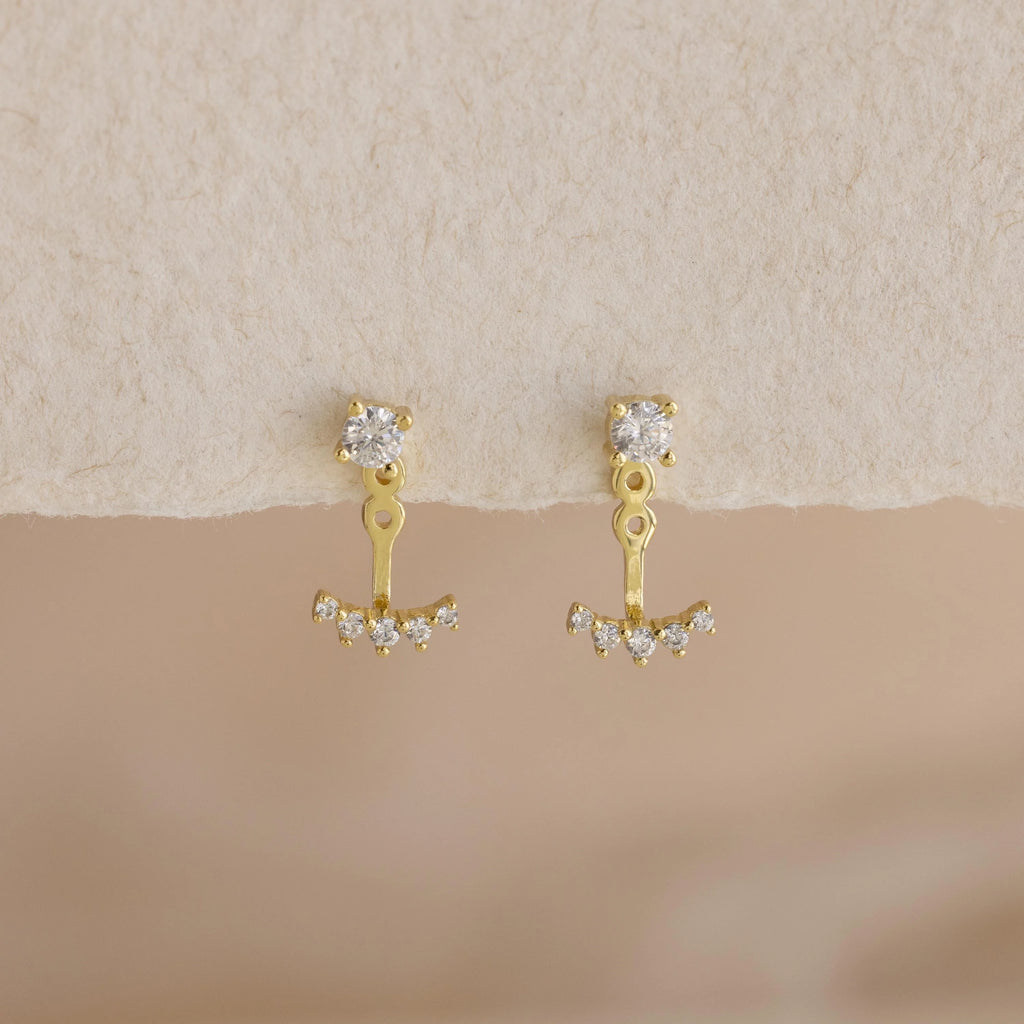 Round Diamond Ear Jackets Silver 18K Gold Plated