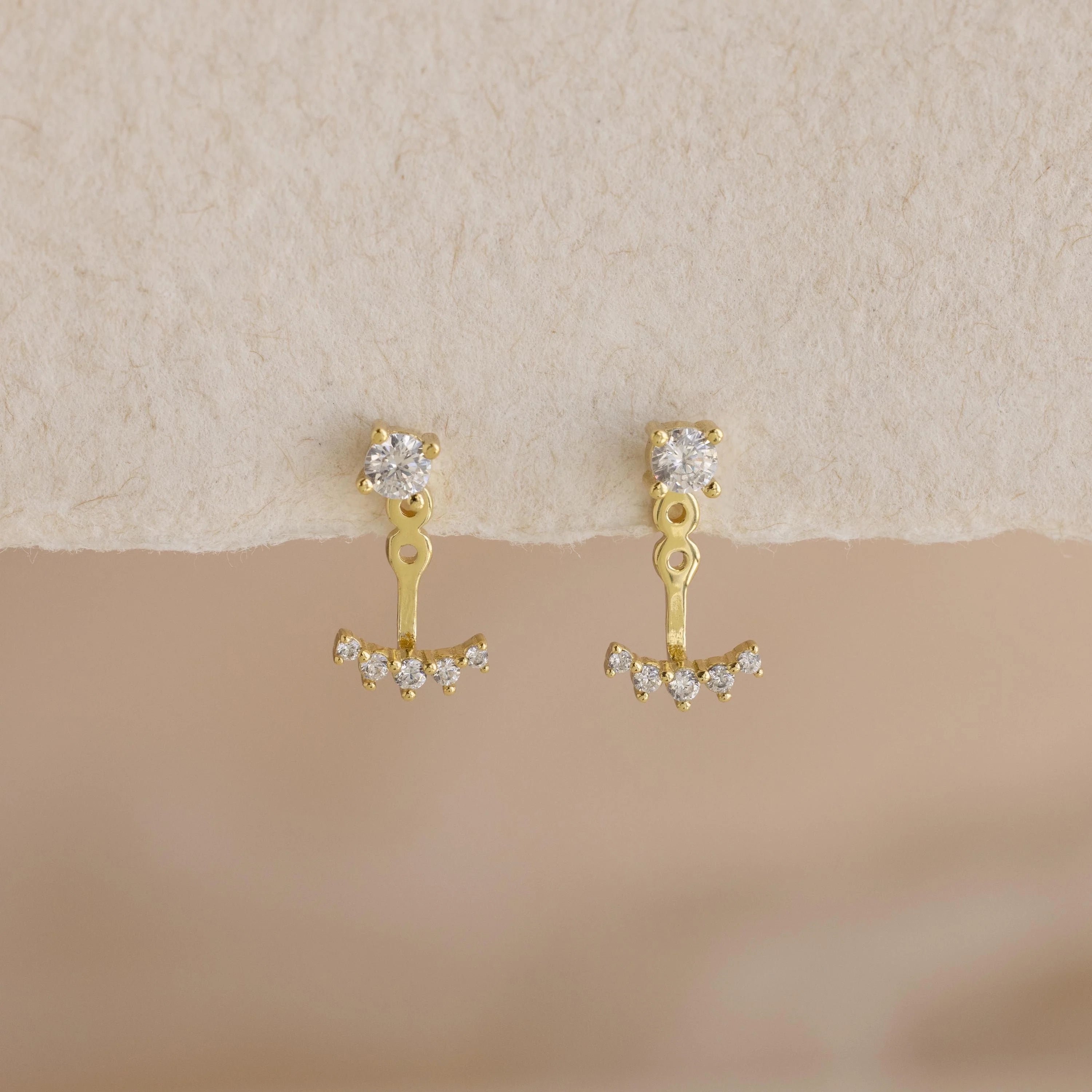 Round Diamond Ear Jackets Silver 18K Gold Plated