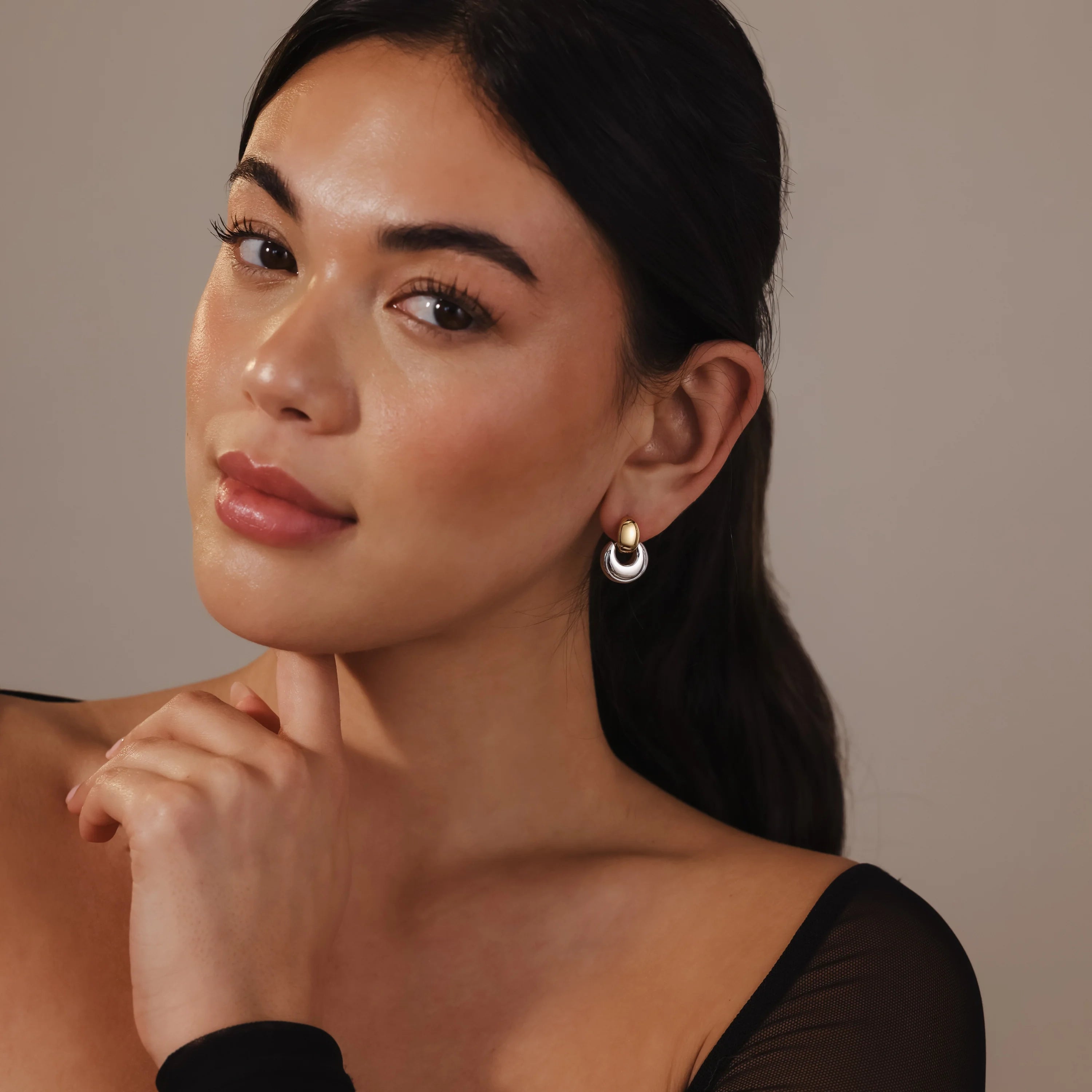 Eclipse Dome Studs in Mixed Metal Silver 18K Gold Plated