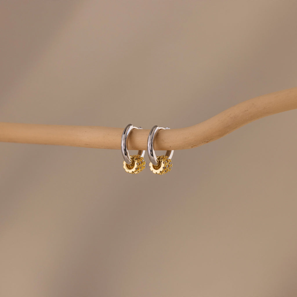 Mixed Metal Pave Hoops Silver 18K Gold Plated