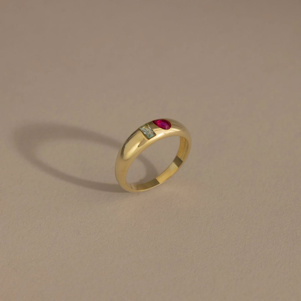 Toi et Moi Pear-Baguette Cut Dome Ring Silver 18K Gold Plated