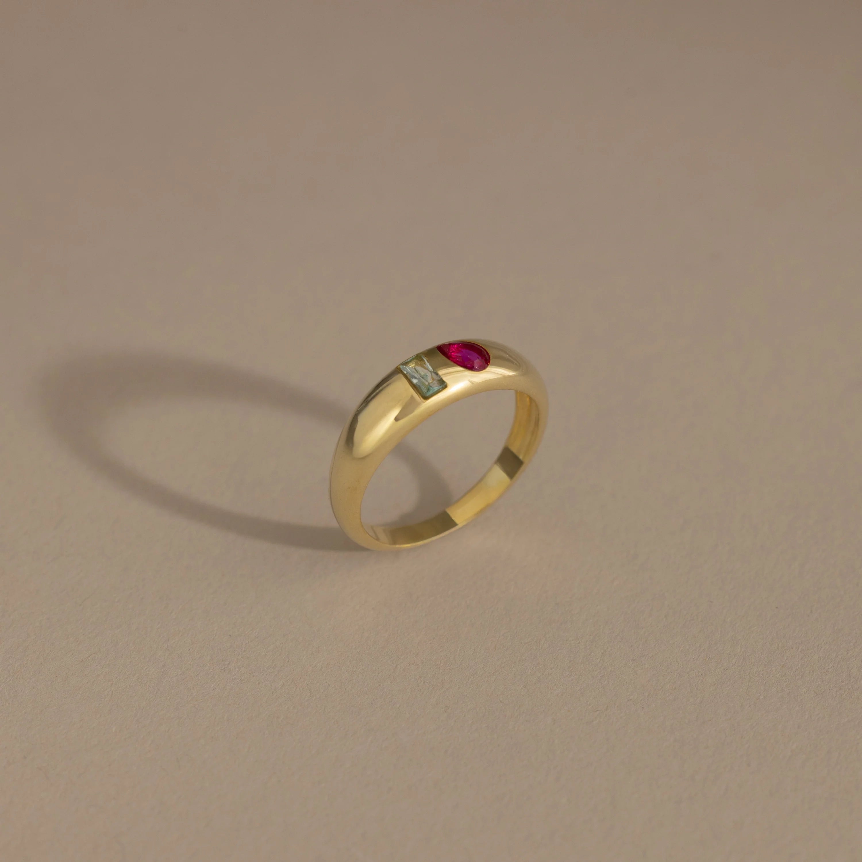 Toi et Moi Pear-Baguette Cut Dome Ring Silver 18K Gold Plated