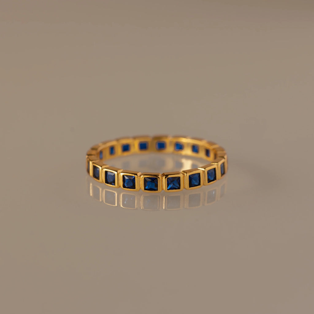Eternity Bezel Sapphire Ring Silver 18K Gold Plated