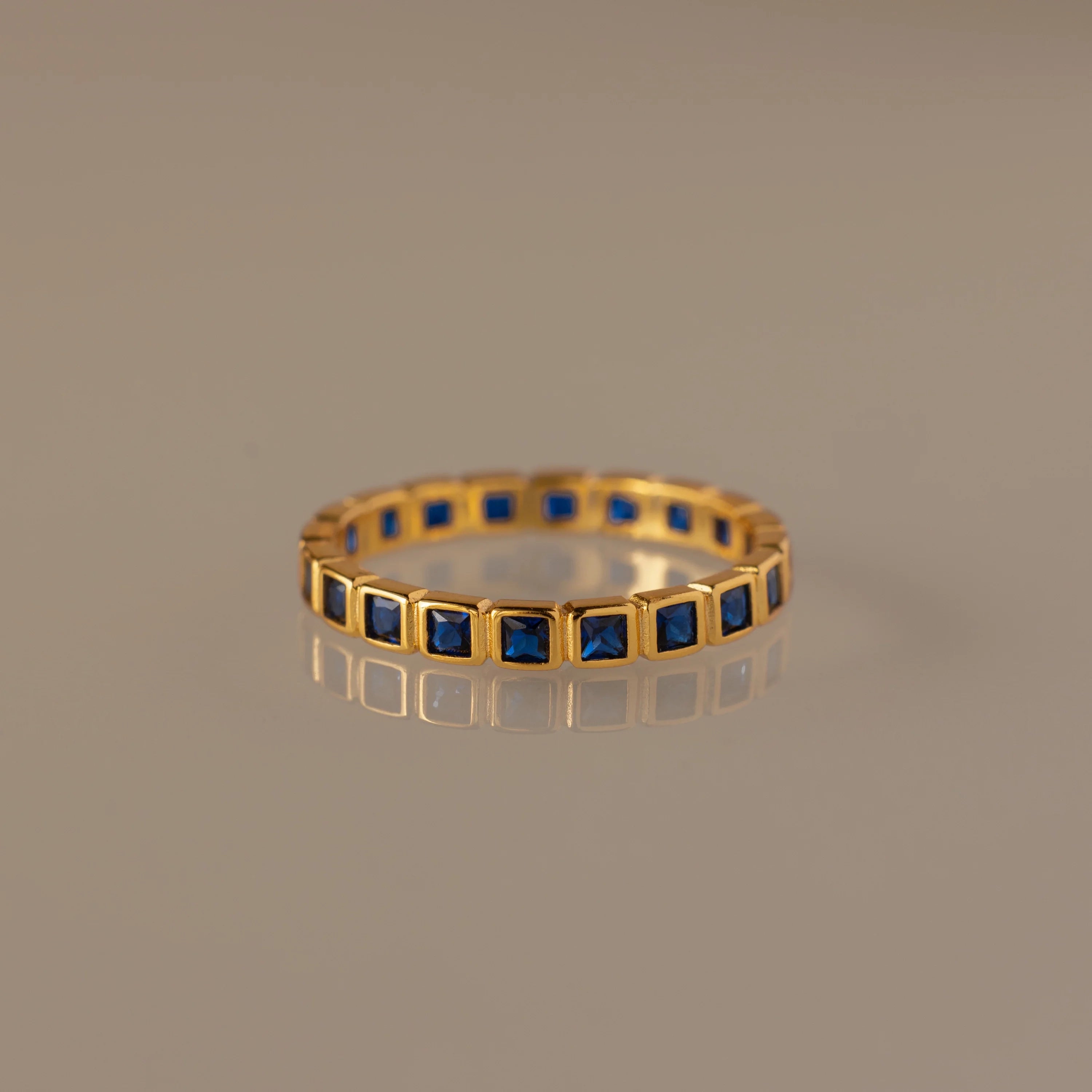 Eternity Bezel Sapphire Ring Silver 18K Gold Plated