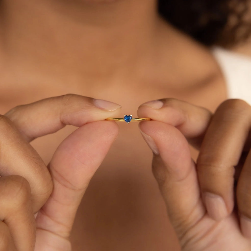 Tiny Heart Birthstone Ring Silver 18K Gold Plated