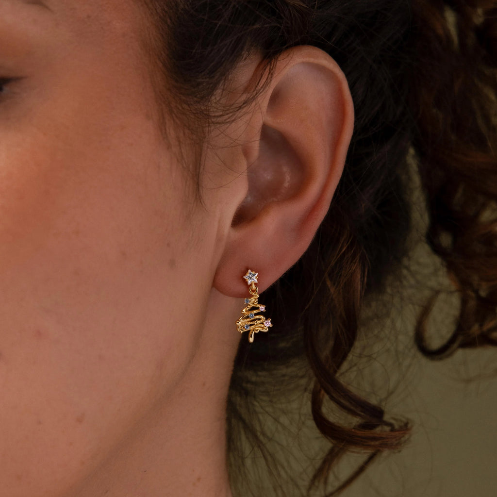 Diamond Christmas Tree Studs Silver 18K Gold Plated