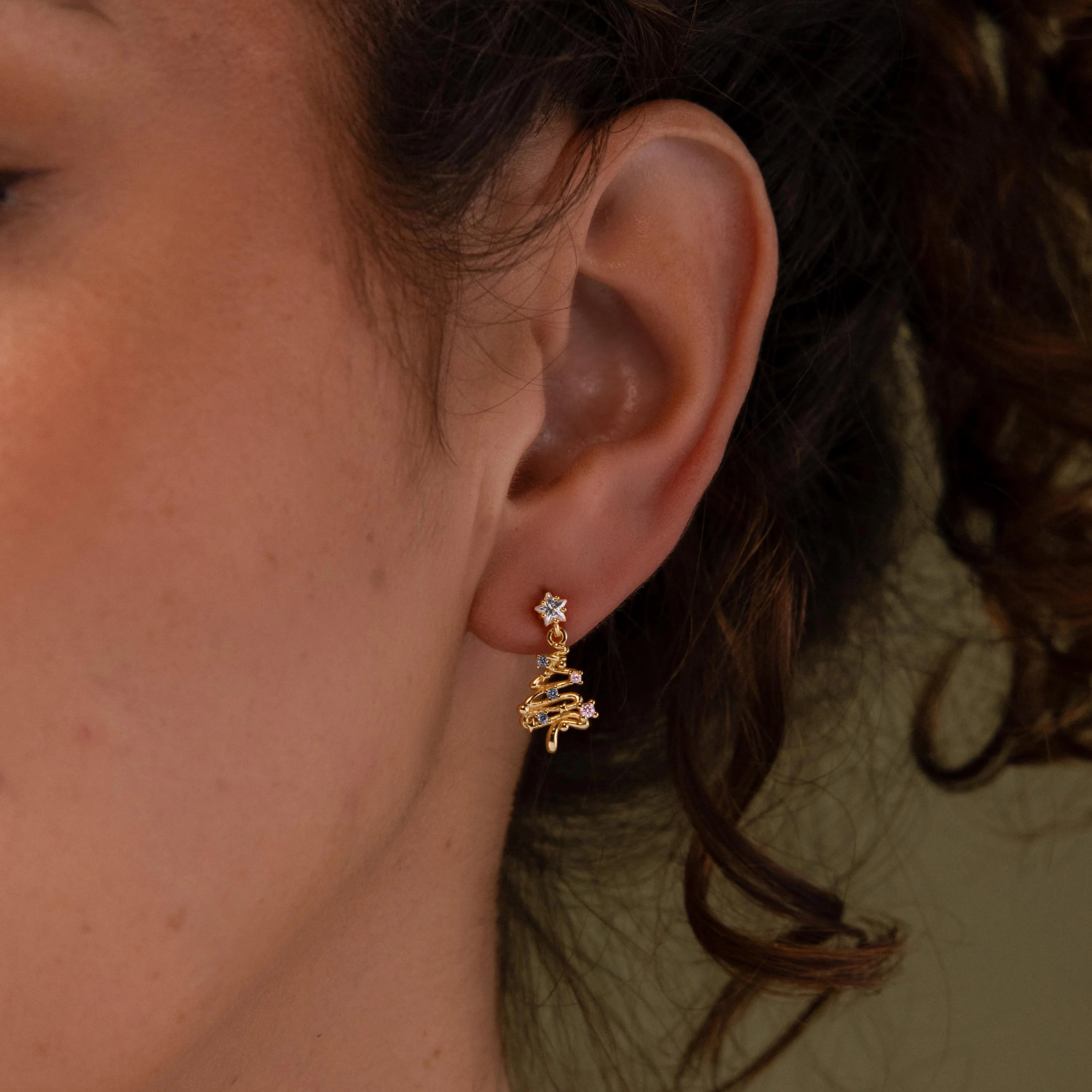 Diamond Christmas Tree Studs Silver 18K Gold Plated