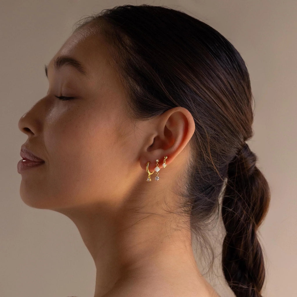 Dainty Opal Drop Studs Silver 18K Gold Plated
