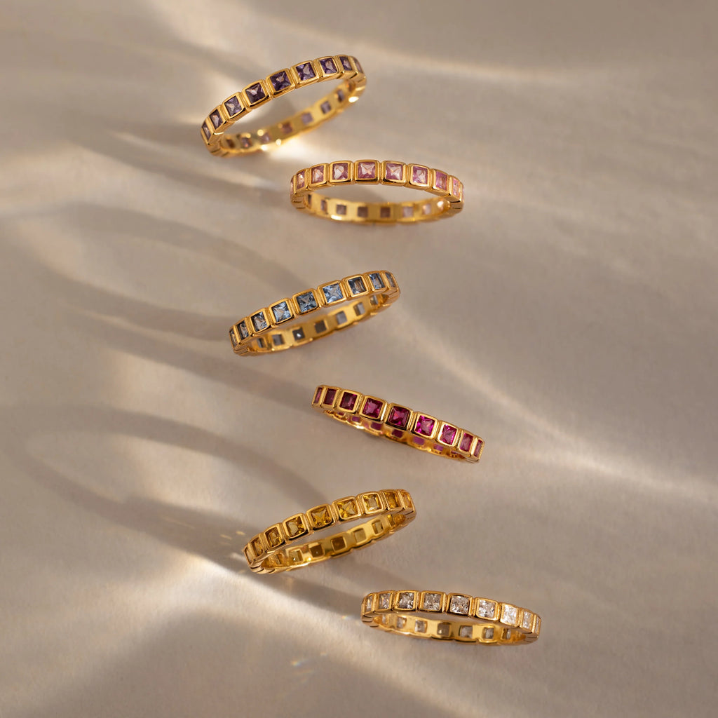 Eternity Bezel Alexandrite Ring Silver 18K Gold Plated