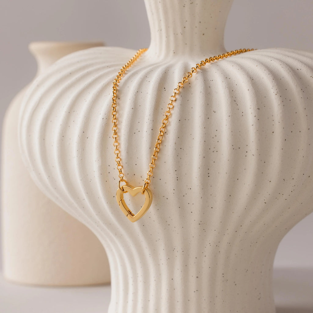 Rolo Heart Clasp Necklace Silver 18K Gold Plated
