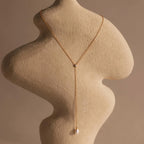 Diamond Pearl Lariat Chain Necklace Silver 18K Gold Plated